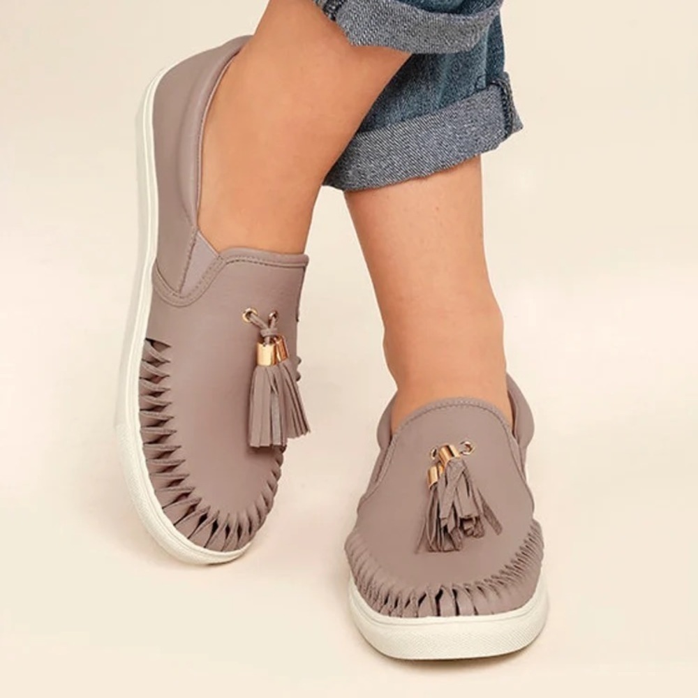 J Slides Moccasin Cheyenne Tassel Gray Leather Slip-on Sneakers Shoes Flats 7.5 - Picture 2 of 12